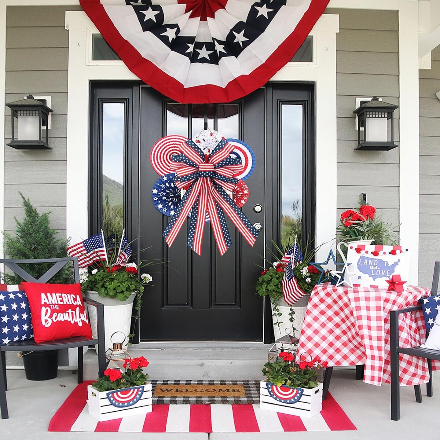 2 PCS Large Patriotic Wreath Bows, Patriotic Star and Stripe America Flag Bow for Memorial Day American Flag Wreath Bow for Front Door Indoor Outdoor Labor Day Holiday Party Home Decoration 20 * 12&#x22;