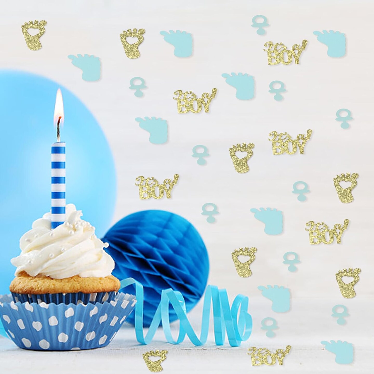 Gender Reveal Confetti - Gold and Blue for Baby Boy Shower Decorations, 250PCS for Gender Reveal and Table Decorations