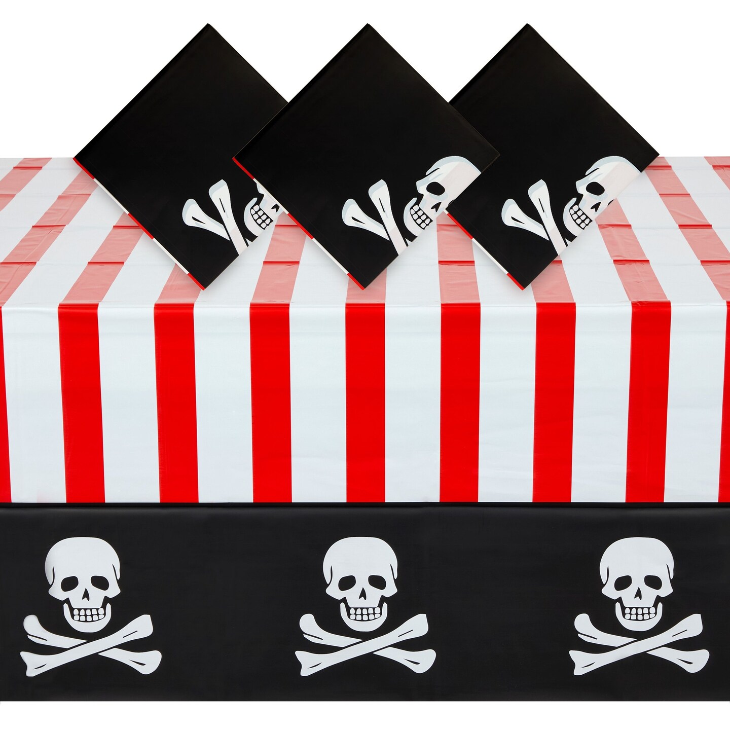 3 Pack Pirate Table Cover for Kids Birthday Party Decorations, Plastic Tablecloth for Halloween Supplies (54 x 108 In)