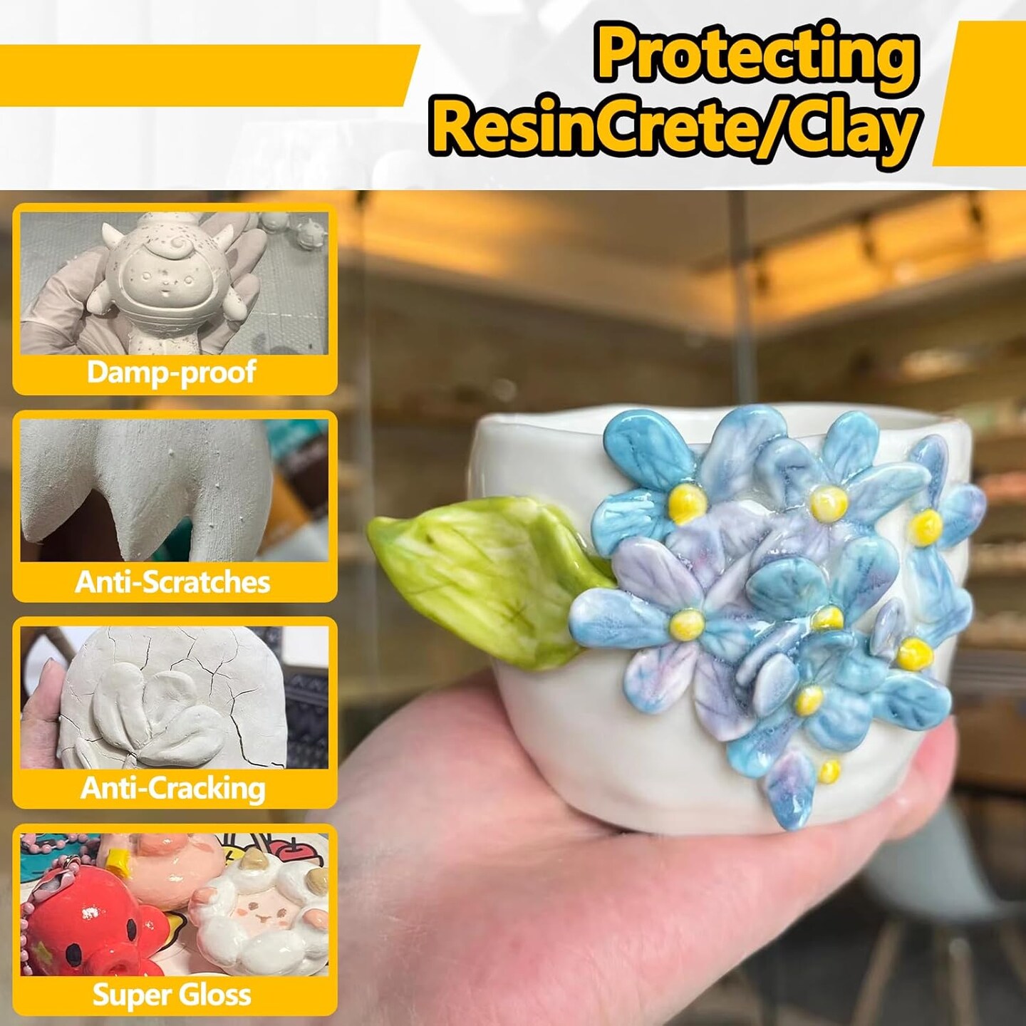 Air Dry Clay Glaze, Clay Varnish for Air Dry Clay/Polymer Clay Sealer, ResinCrete, Varnish for Pottery&#x26;Acrylic Paint, Waterproof &#x26; Stain Resistant, Design for Air Dry Clay Pottery (Clear Matte, 6OZ)