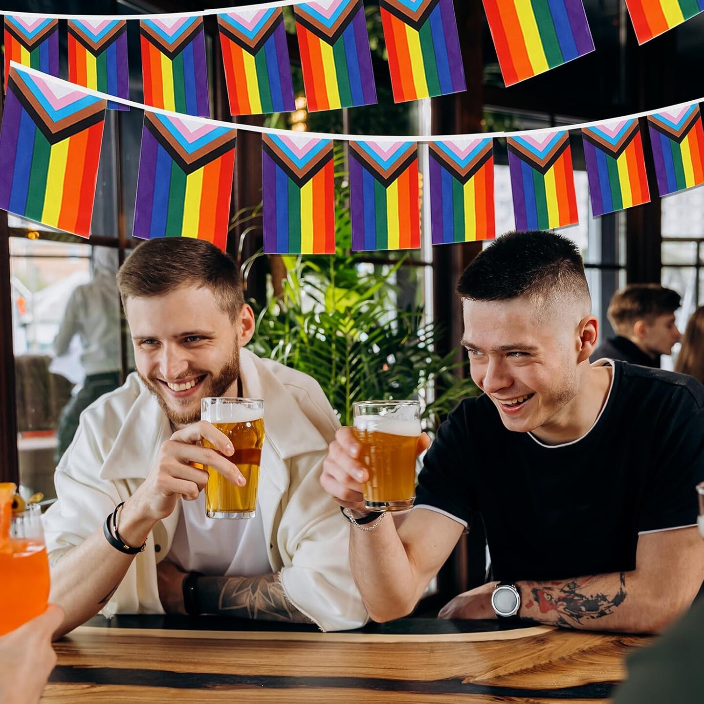 38PCS/50Feet Progress Pride Flags Banner, LGBTQ Pride Rainbow Bunting with String for Garden Bar, Pride Banner Decorations for Outdoor Indoor Party Decoration Celebrating Month Events