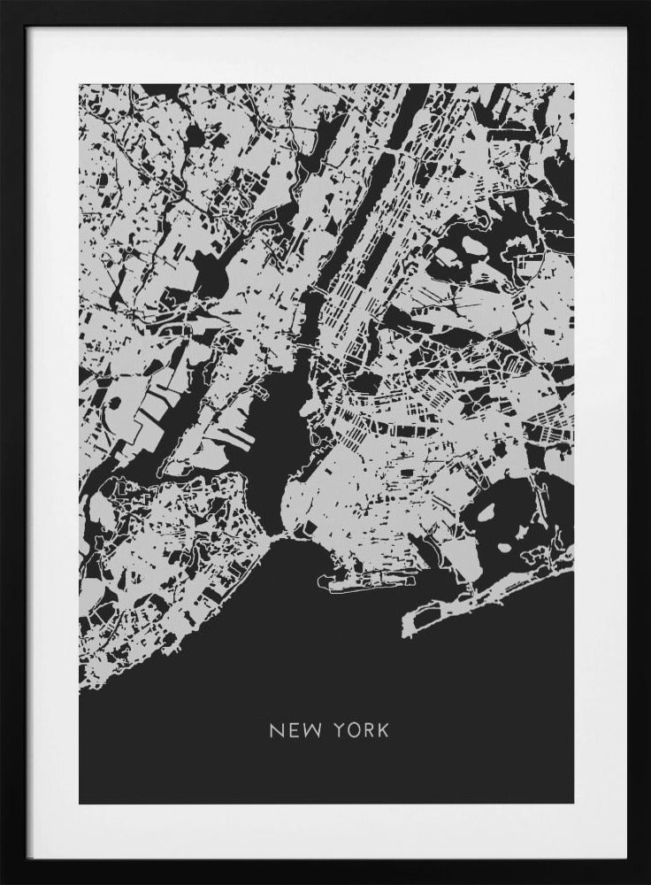 Bird View New York Map Black by Pictufy Studio II Framed Art