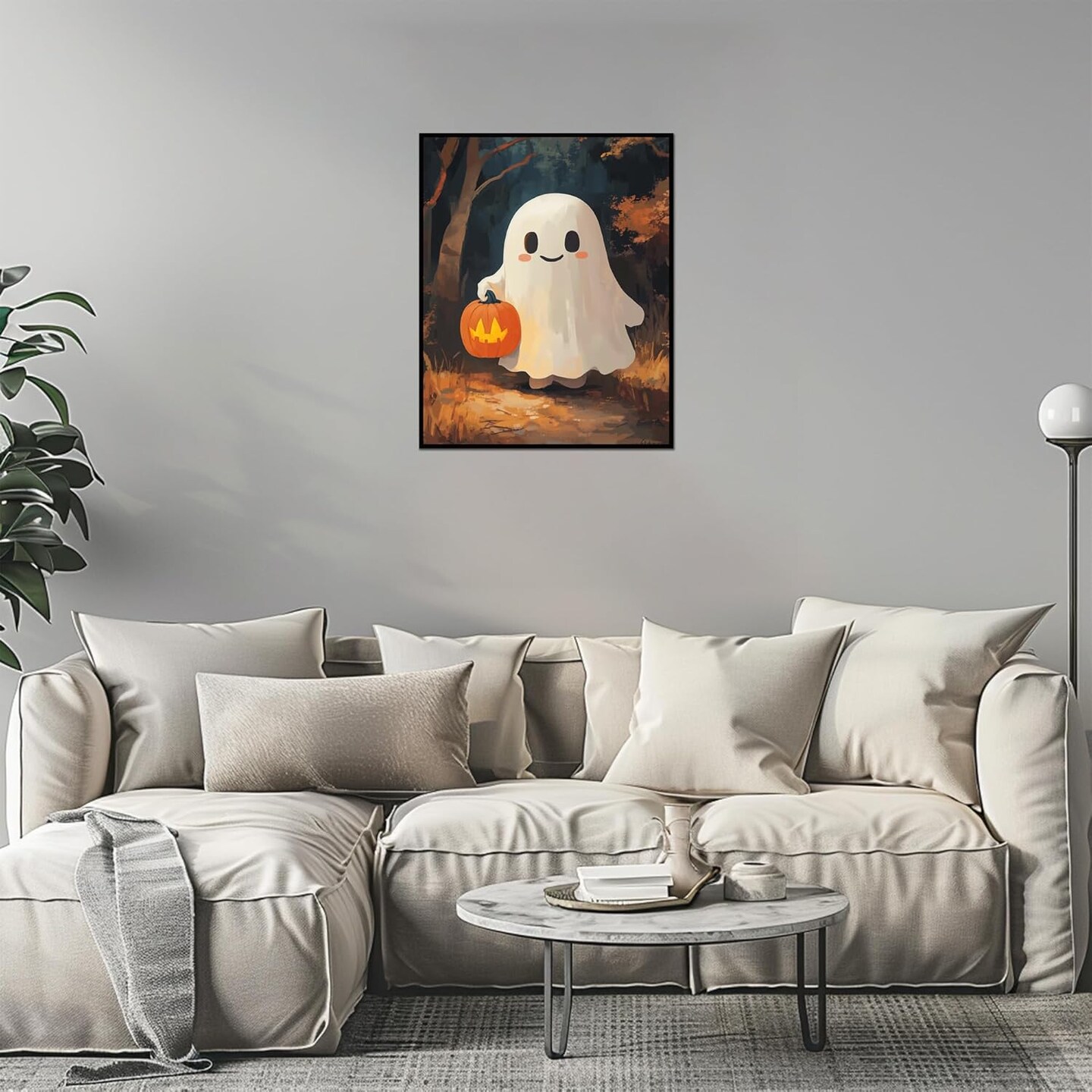Ghost Holding a Pumpkin Lantern Paint by Number