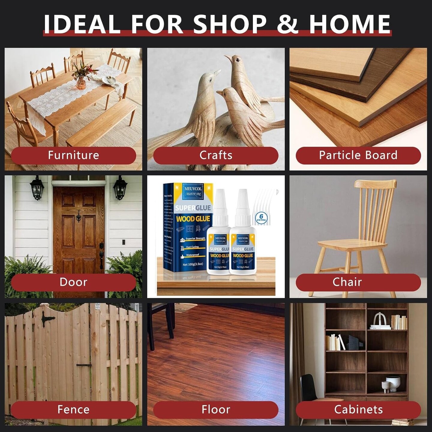 Wood Glue,Extra Strong Wood Glue for Woodworking,100g Fast Drying Super Glue for Wood,Clear Wood Glue for Furniture Heavy Duty,Furniture Glue for Garden, Crafts, DIY, Balsa,Interior &#x26; Outdoor