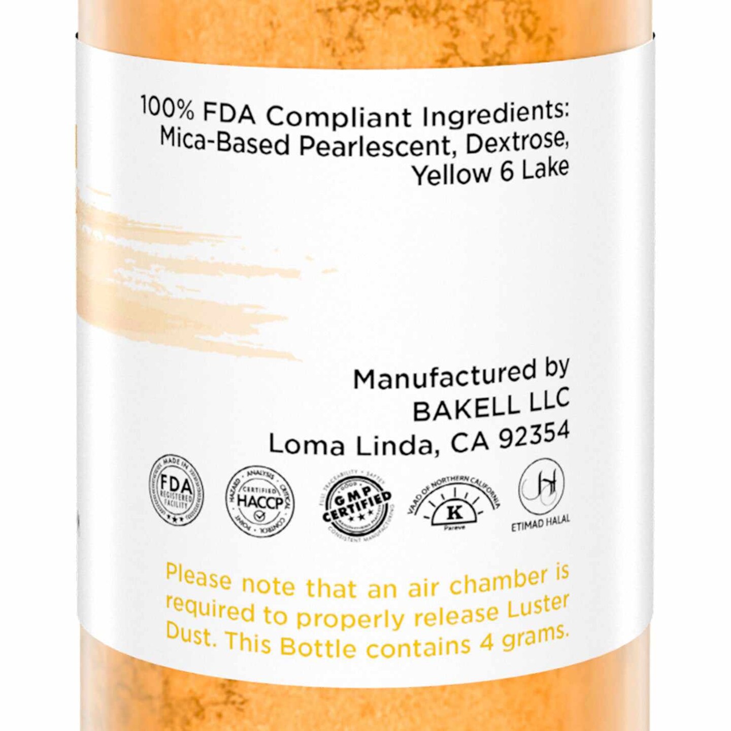 Bakell - Classic Orange Luster Dust (4g, 1x Pump) Edible Vegan Dust &#x26; Paint for Baking, Desserts and Beverages