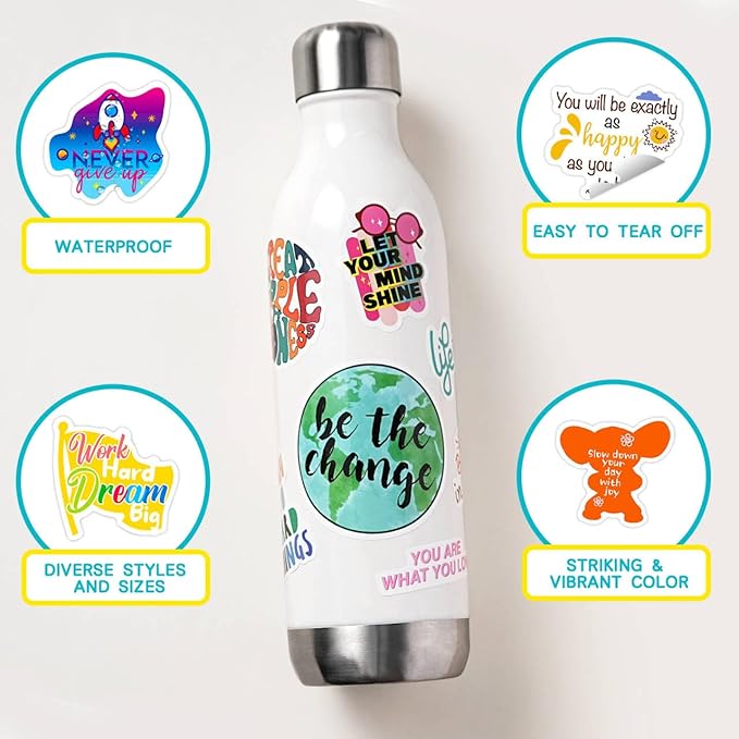 200PCS Motivational Stickers, Inspirational Positive Affirmation Stickers for Water Bottles, Laptop and Office/School Supplies, Vinyl Waterproof Sticker Suitable for Adults, Teens, and Teachers
