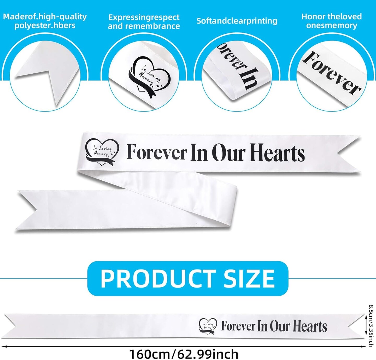 Elegant Funeral Wreath Sash – Funeral Sash Memorial Wreath Sash Funeral Ribbon Celebration,Forever in Our Hearts Memorial Ribbon for Graves & Wreaths (White)