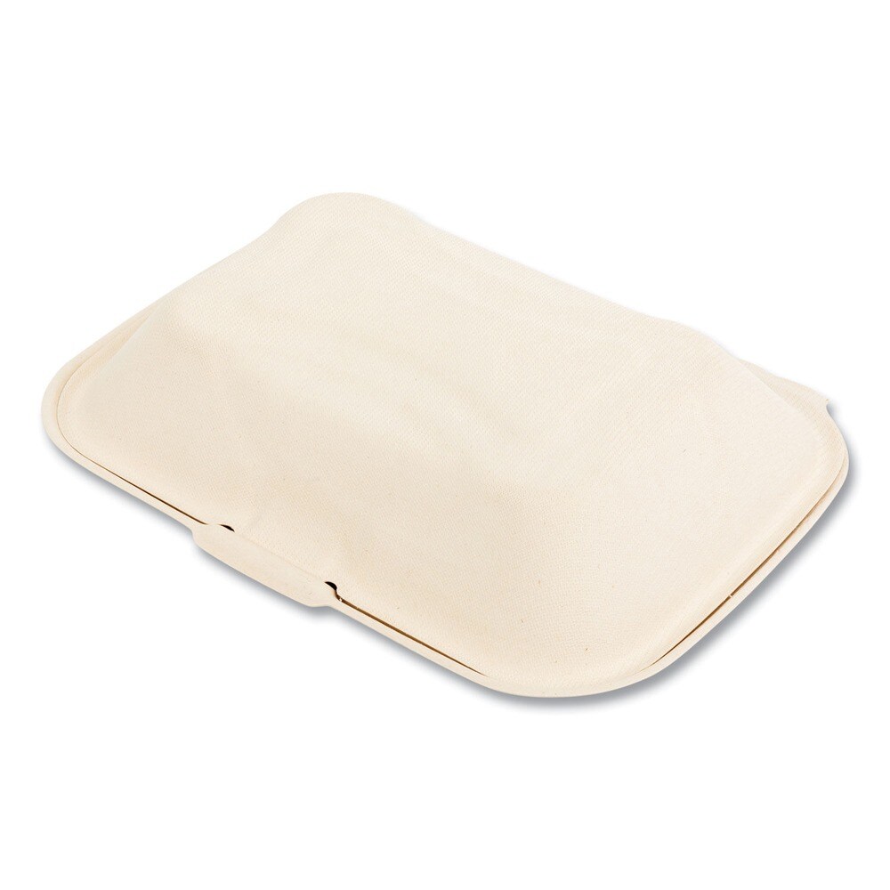 Boardwalk 6 in. x 3 in. x 9 in. Bagasse PFAS-Free Hinged Lid Food Containers - Tan (250/Carton)
