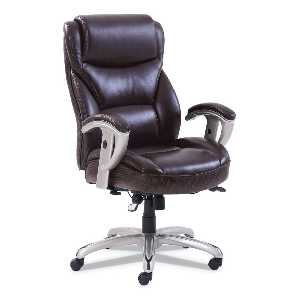 SertaPedic 19-1/2 in. to 22-1/2 in. Seat Height Supports Up to 400 lbs. Emerson Big and Tall Task Chair - Brown Seat/Back, Silver Base