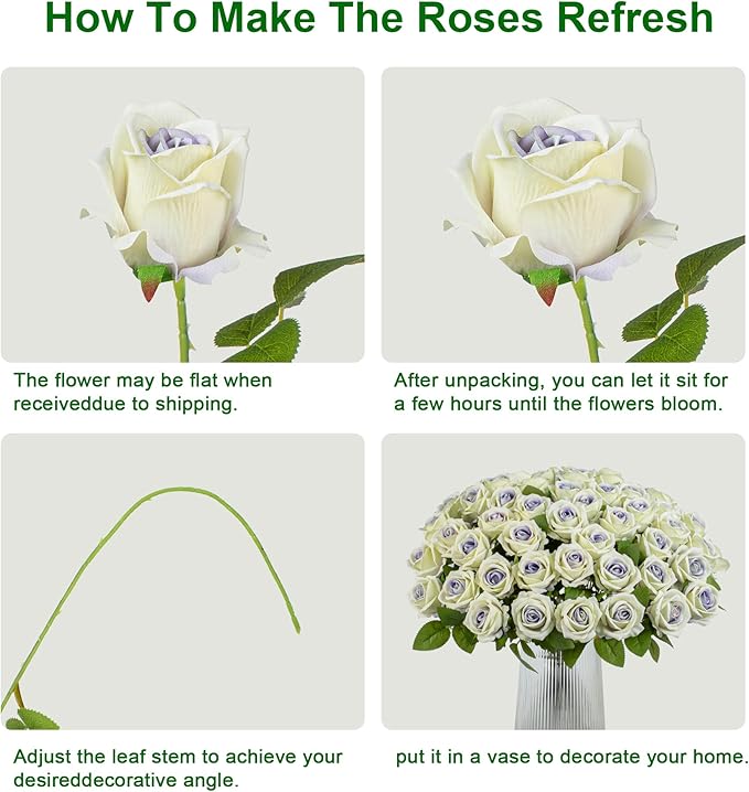 Artificial Flowers Roses Touch Fake Rose Bouquet Flower Stem for Wedding Centerpieces DIY Wreath Home Decorations Silk Roses Mothers Party Fake Outdoor Flowers Decor (Purple Heart 50PCS)