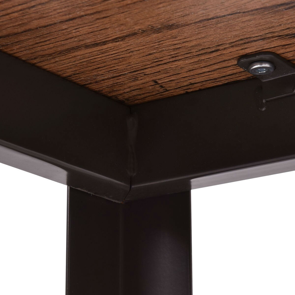 Black-Brown Modern Computer Desk with Locking Wheels and Steel Frame