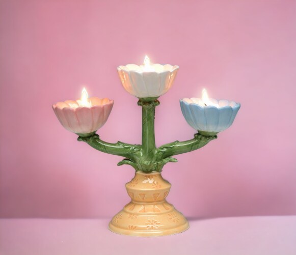 Ceramic Victorian Daisy Flowers Tealight Candelabra (Candles NOT Included), Home D&#xE9;cor, Gift for Her, Gift for Mom, Kitchen D&#xE9;cor