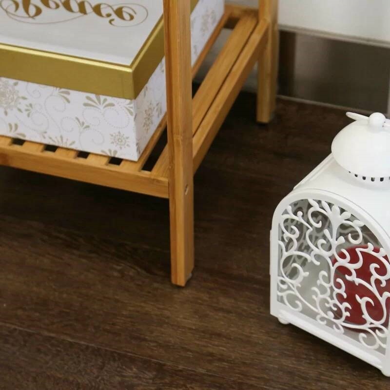 Solid Wood 4-Tier Bathroom Shelf with Natural Wicker Drawer Freestanding Storage Organizer for Towels, Toiletries & Decor