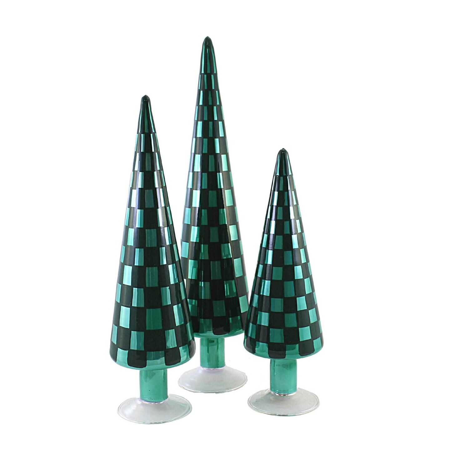 Cody Foster 18.25 In Green Trees Set/3 Christmas Decorative Tree Set , Checkered Tree Glass