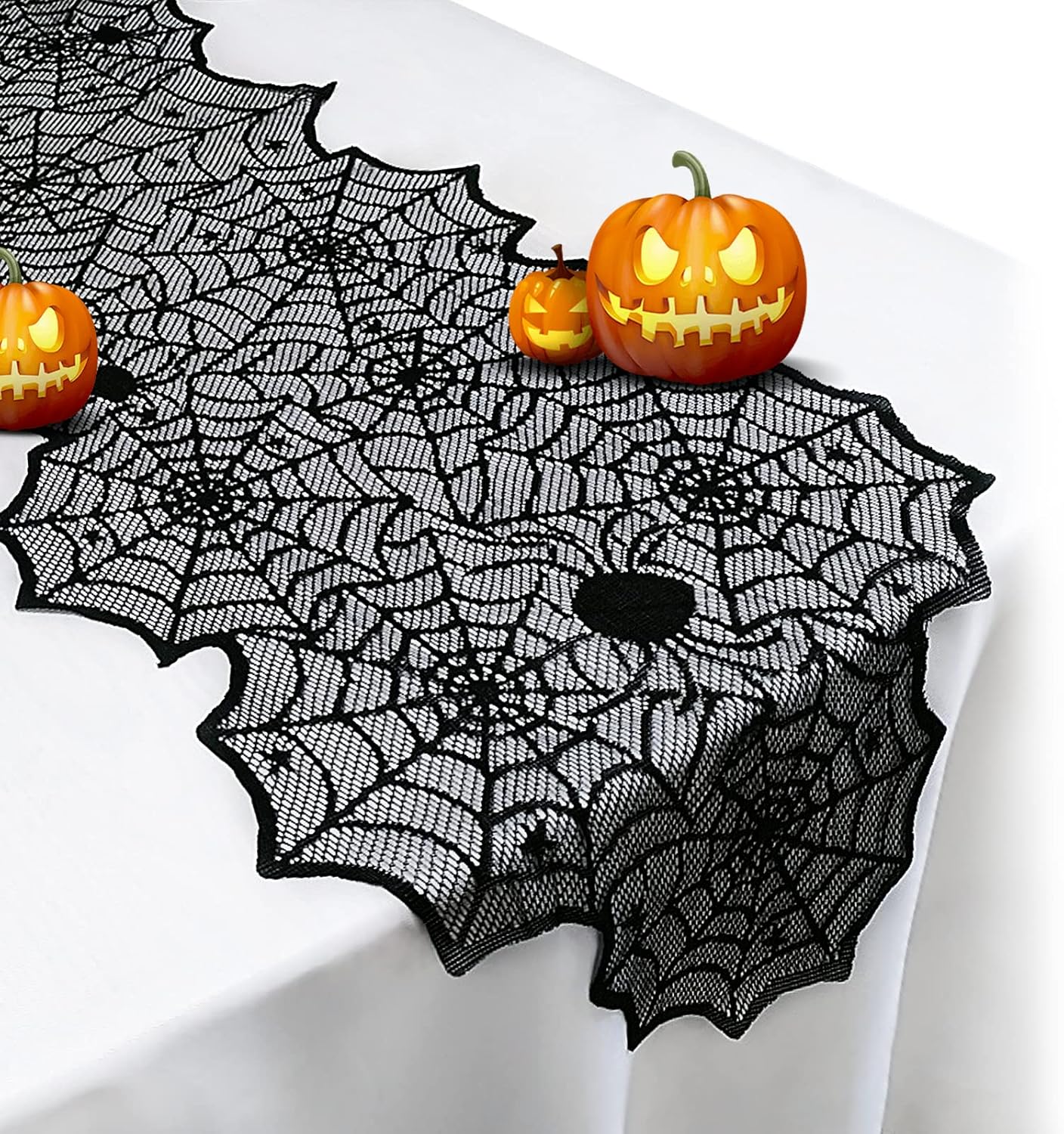 Halloween Table Runner - Black Lace Spider Web Table Runners - 18 X 72 Inch