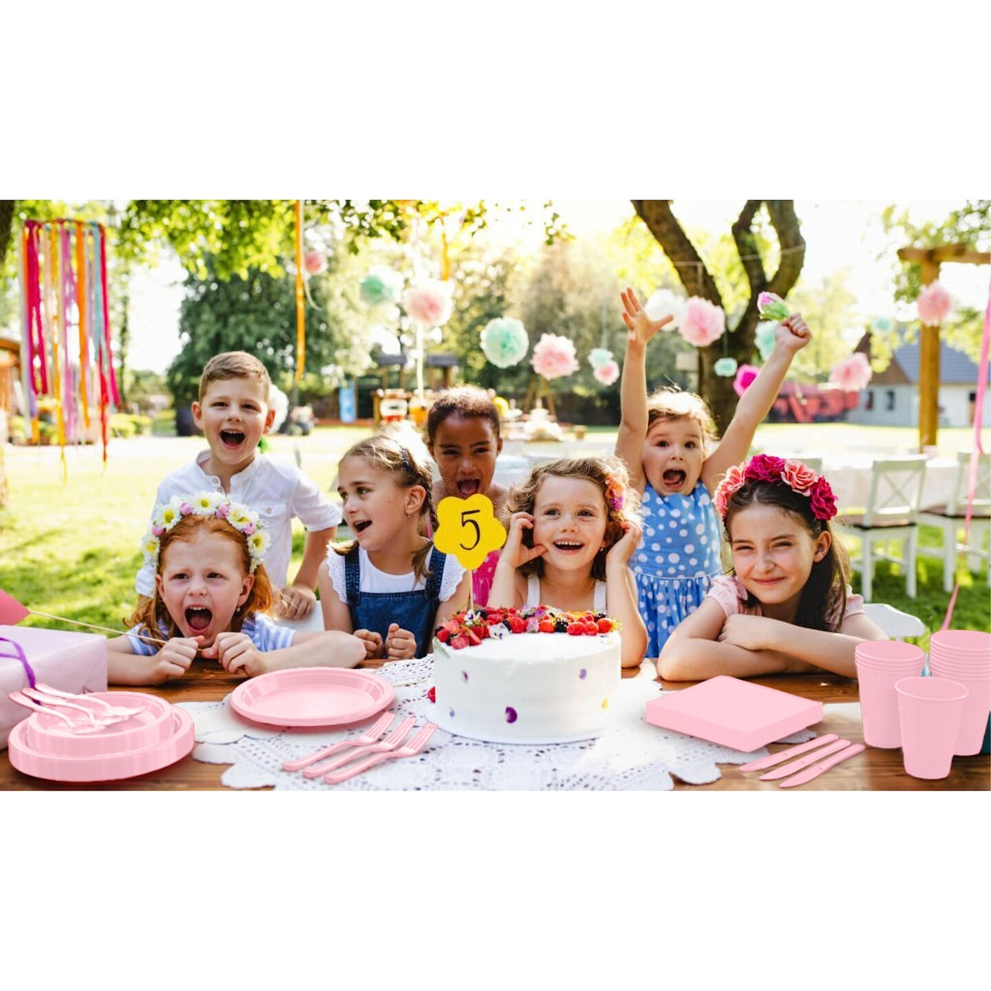 Exquisite 350 Pcs Plastic Plates for Party &#x2013; Disposable Plates Set &#x2013; 50 Each of 9&#x22; Dinner Plates, 7&#x22; Dessert Plates, Plastic Cups, Napkins &#x26; Plastic Cutlery &#x2013; Plastic Dinnerware by Party Solids