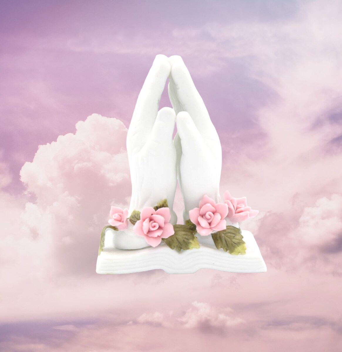 Ceramic Praying Hands with Rose Flowers Figurine, Home Décor, Religious Décor, Religious Gift, Church Décor, Baptism Gift