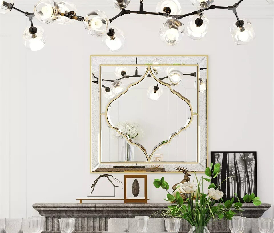 Large Square Wall Mirror Gold Edge Bedroom Hallway Living Room Decorative Mirror