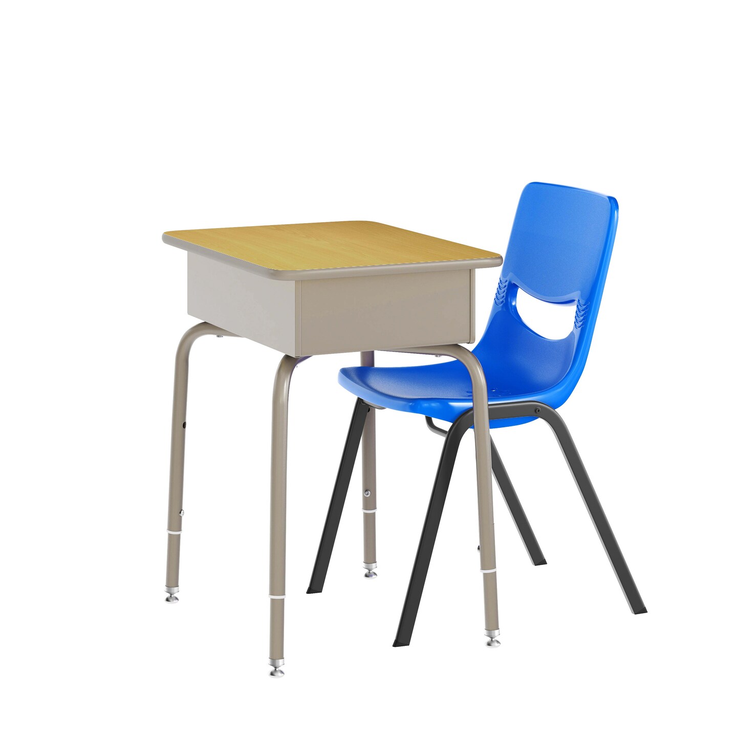 Emma and Oliver Jacobs Desk/Chair Set with Metal Open Front Storage Box, Desktop, Metal Frame and Stackable Flex Comfort Classroom Chair
