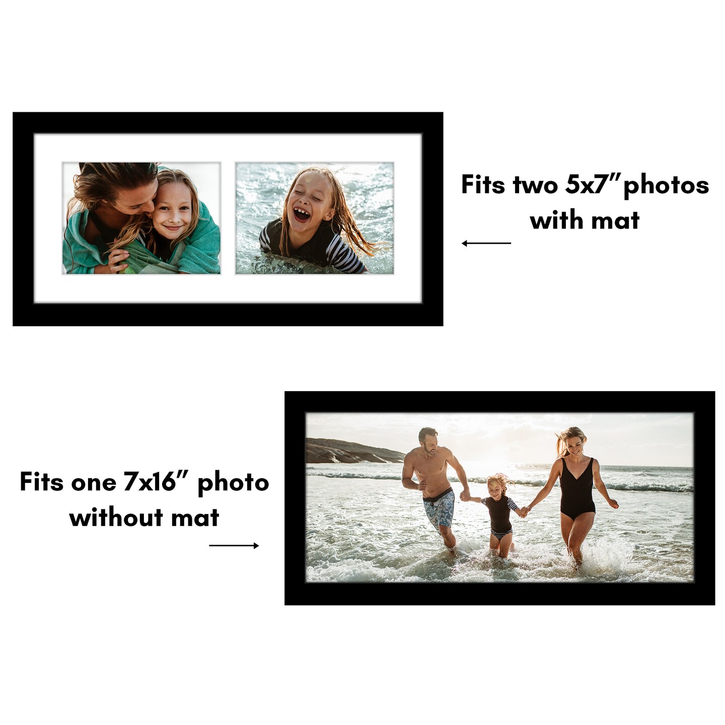 Americanflat 7x16 Collage Picture Frame - Fits Two 5x7 Photos or One 7x16 Picture