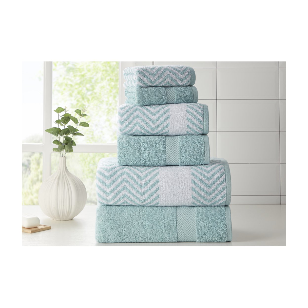 Kathy Ireland 6 Piece Chevron Jacquard Towel Set With Letsdry