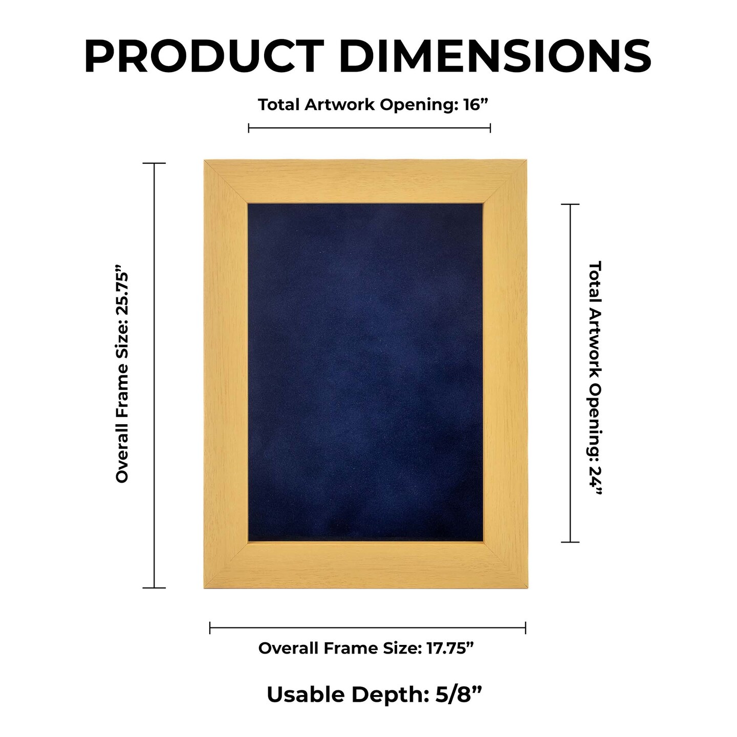 Classic Natural Wood Shadow Box Frame with Acrylic Front - Navy Blue Suede Backing, 30 Sizes