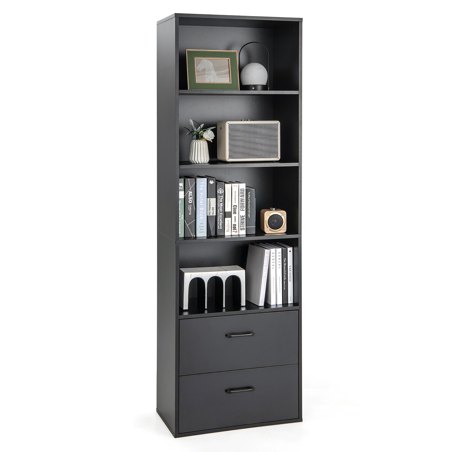 Costway 6-Tier Tall Bookshelf Freestanding Modern Bookcase Black Storage Cabinet White/Black