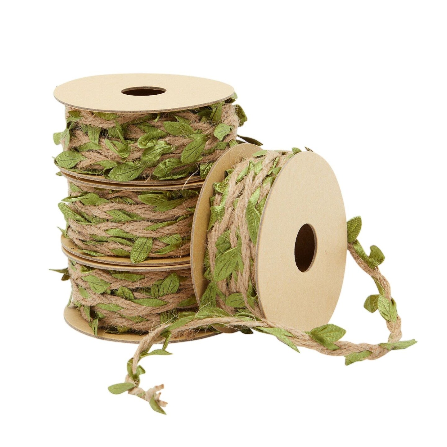 Juvale Burlap Leaf Ribbon - Jungle, Safari &#x26; Fairy Party, Enchanted Forest Decor, Vines for Crafts (4 Rolls, 65.6 Ft Total)