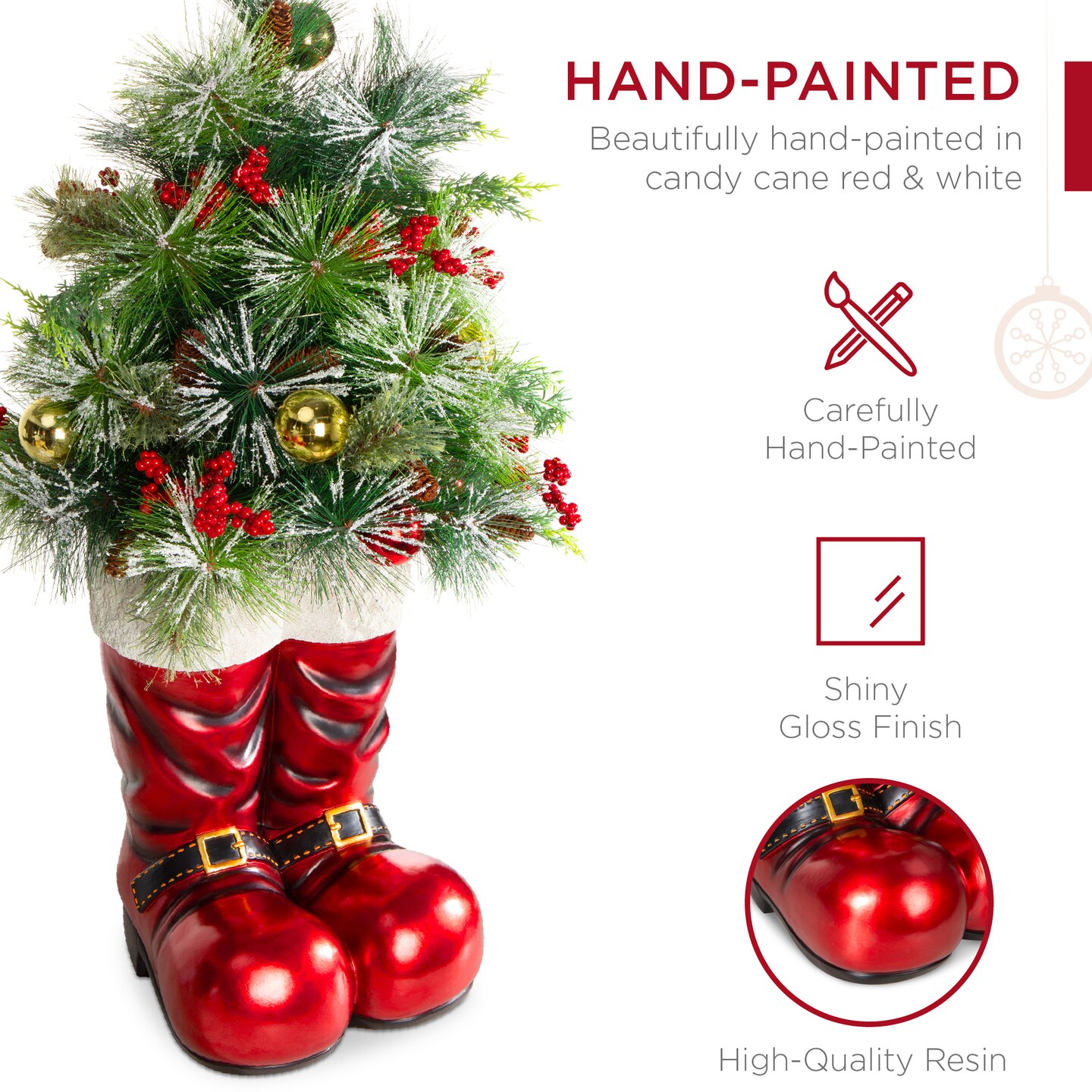 Best Choice Products 40in Santa Boots Decoration w/ Pre-Decorated Christmas Greenery, Battery-Operated Lights