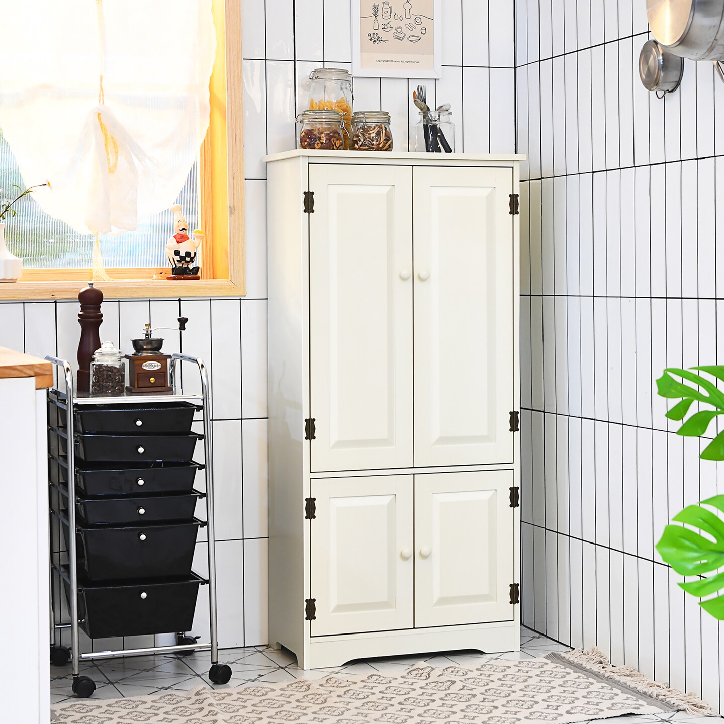 Costway Accent Floor Storage Cabinet W/ Adjustable Shelves Antique 2-Door