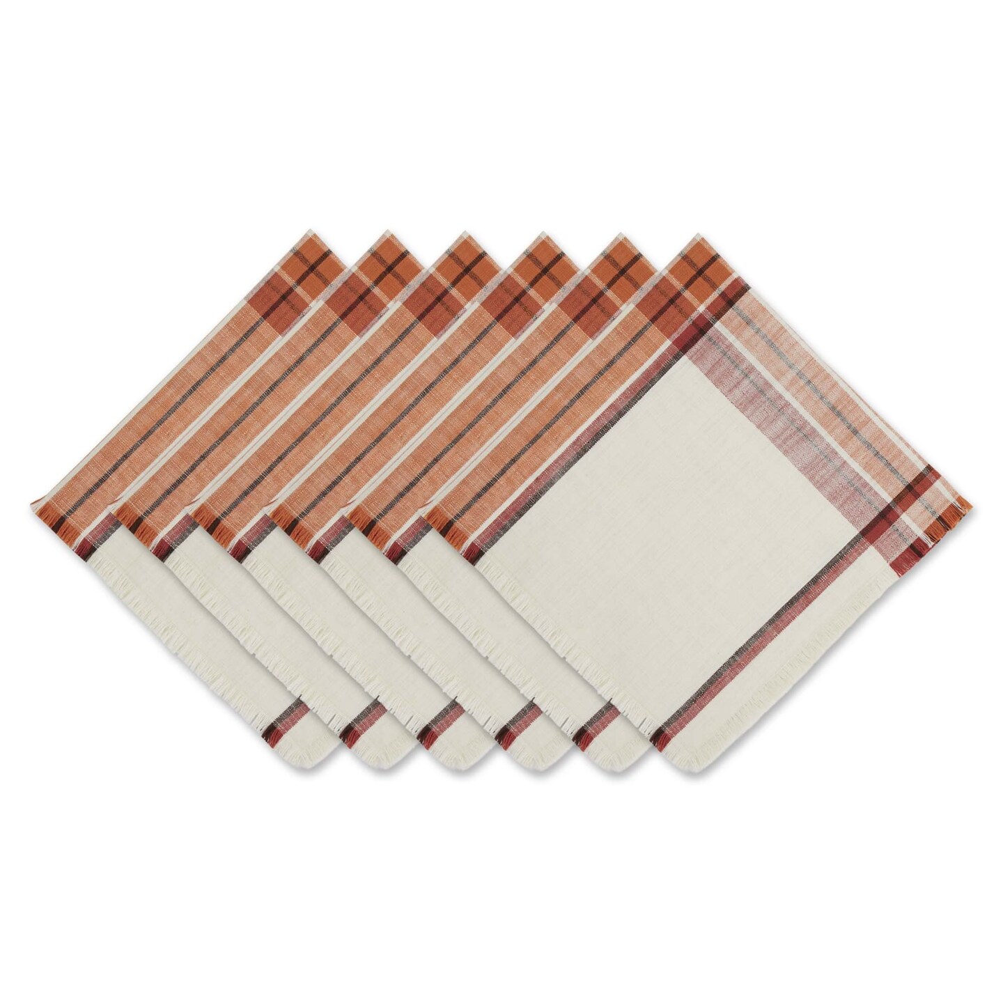 Contemporary Home Living Pumpkin Spice Plaid Border Square Napkins - 20&#x22; - White and Orange - Set of 3