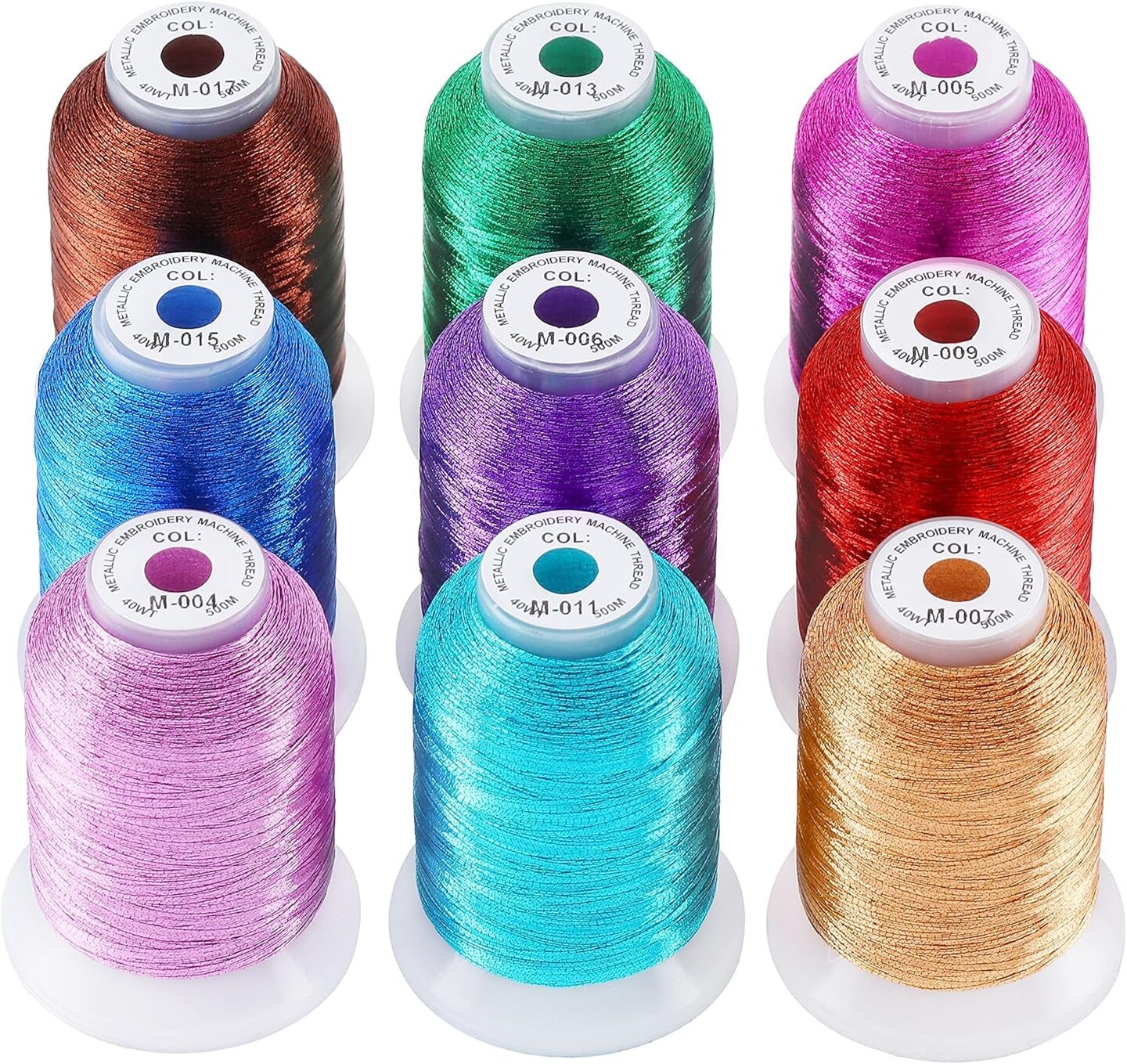 21 Assorted Colors Metallic Embroidery Machine Thread Kit 500M (550Y) Each Spool for Computerized Embroidery and Decorative Sewing