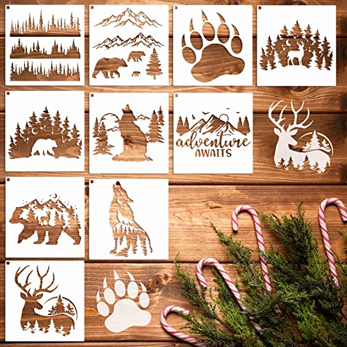 10 Pieces Bear Deer Wolf Mountain Stencil Pine Tree Wildlife Forest ...