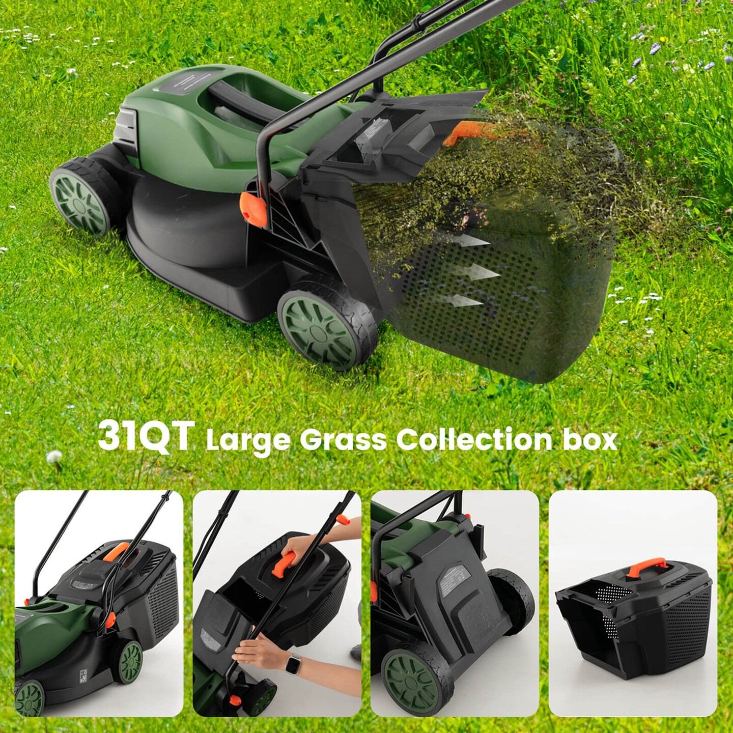 Costway Electric Corded Lawn Mower 12-AMP 14-Inch Walk-Behind Lawnmower with Collection Box