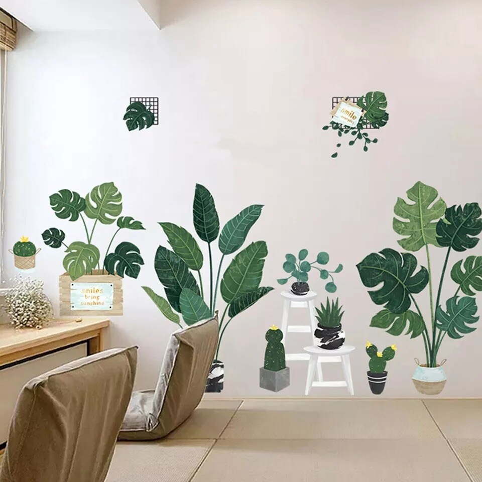 Green Potted Plants Removable PVC WALL STICKERS Living Room Home Decorations