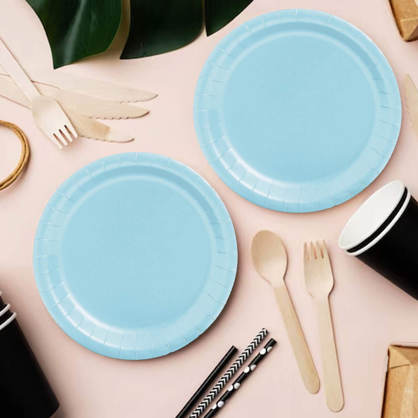 24 Count Light Blue Paper Plates 7" Round Dessert Plates for Baby Showers and Events