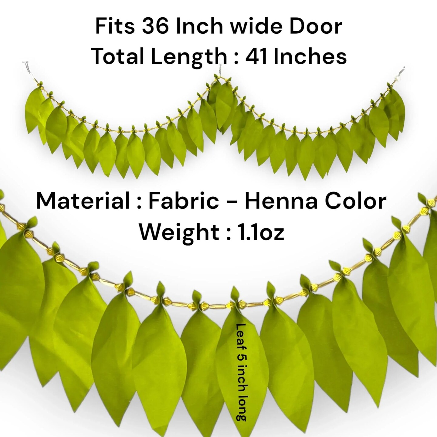 Fabric Mango Leaf Door Toran Hanging Bandarwal for Home Pooja Decor Indian Vintage Traditional Main Door Wall Hanging Diwali Decoration Wedding Favor Housewarming Return Gift (36x5 Inches)