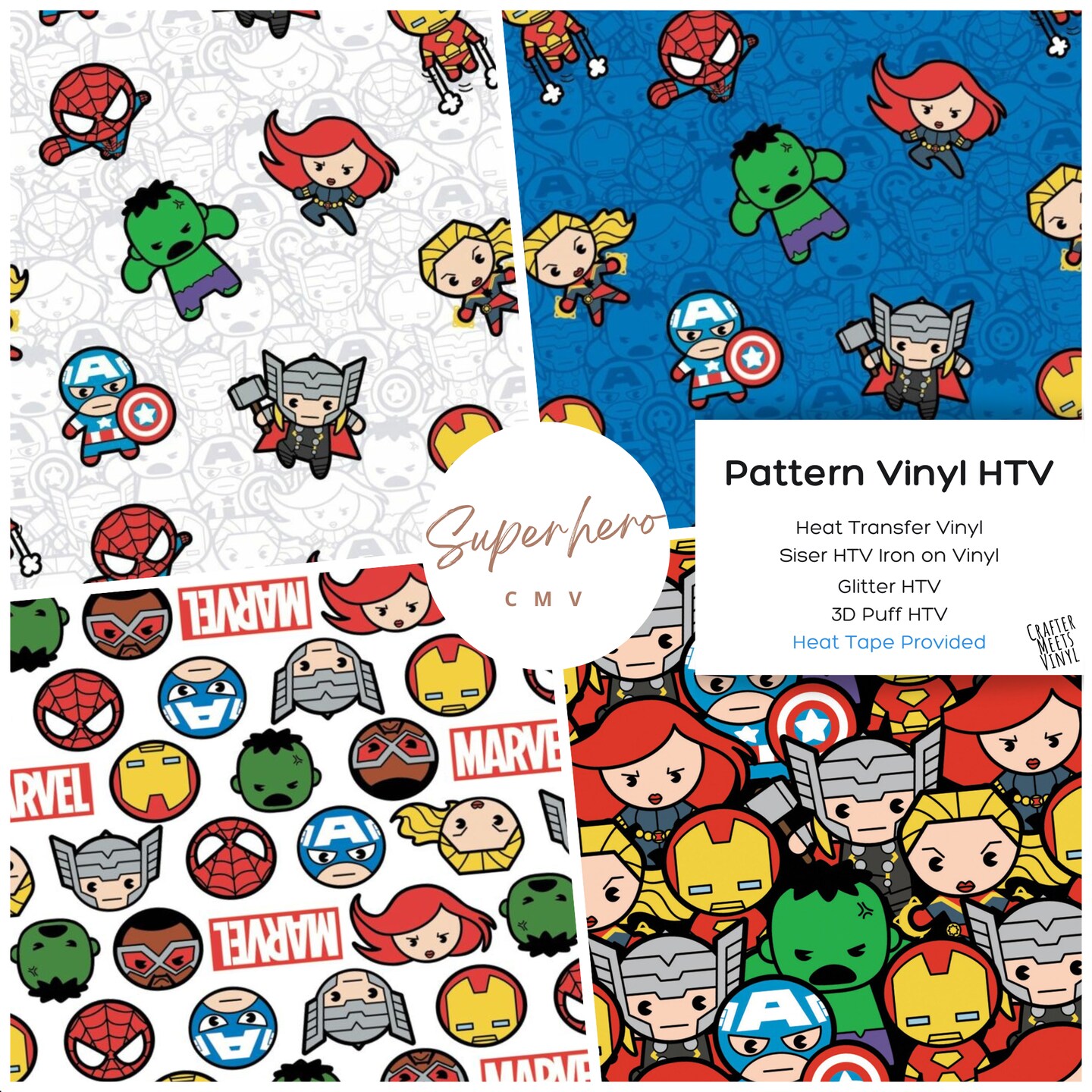 Pattern Vinyl HTV Hero Kawaii Vinyl Sticker, Iron on Vinyl HTV
