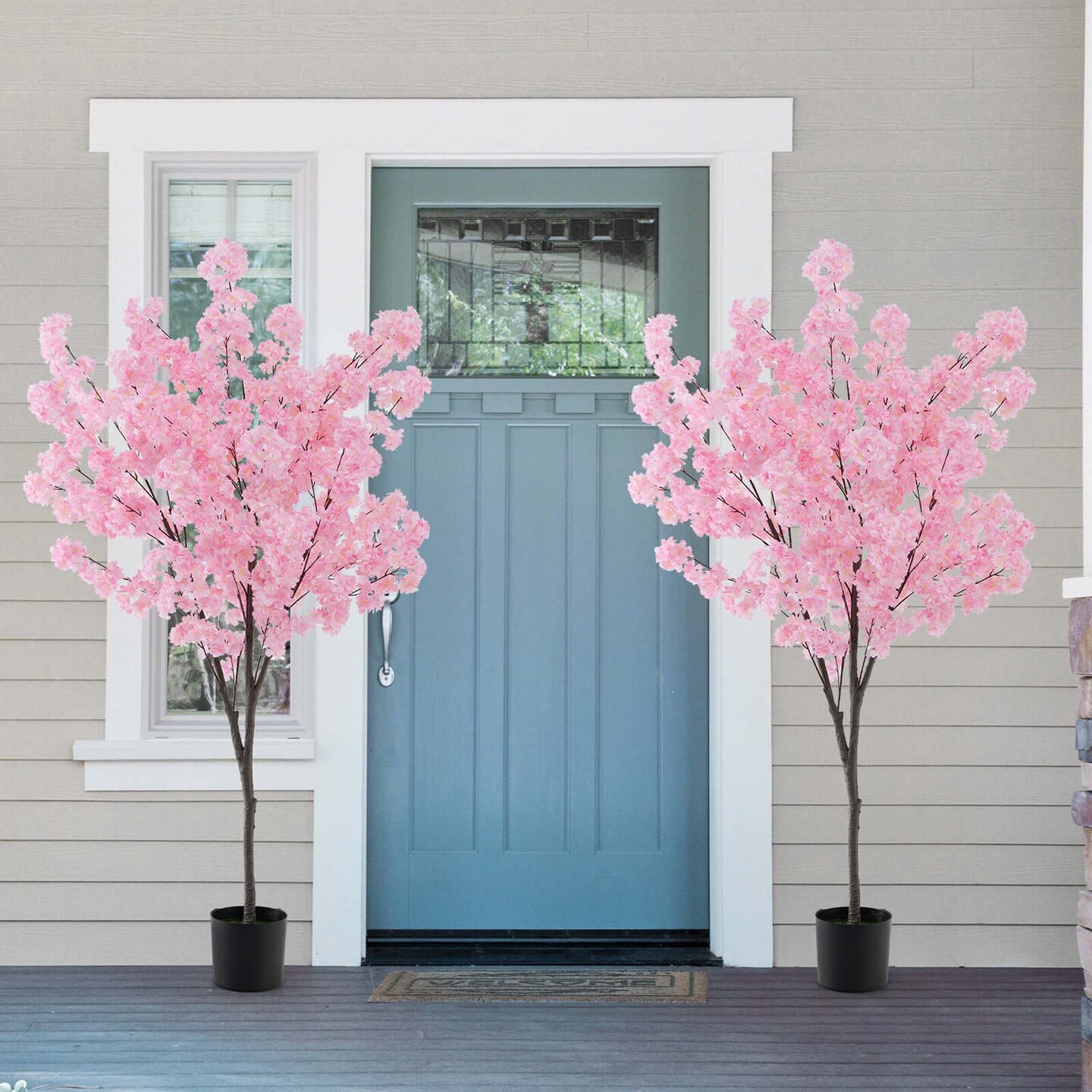 Costway 6.5 FT 1/2 PCS Tall Artificial Cherry Blossom Tree with 900 Pink Flowers Cement-filled