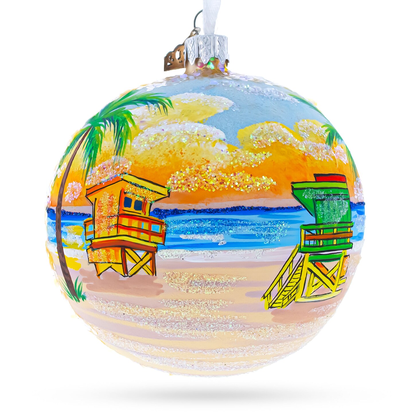 South Beach, Miami, Florida, USA Glass Ball Christmas Ornament 4 Inches