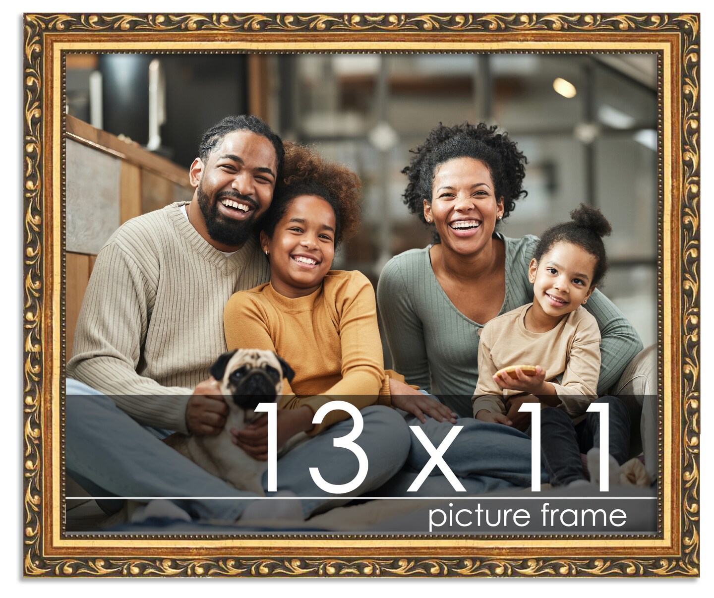 13x11 Solid Wood Antique Picture Frame with UV-Resistant Acrylic & Acid-Free Backing, Available in 4 Finishes: Bronze, Gold, Silver, and Gold with Black