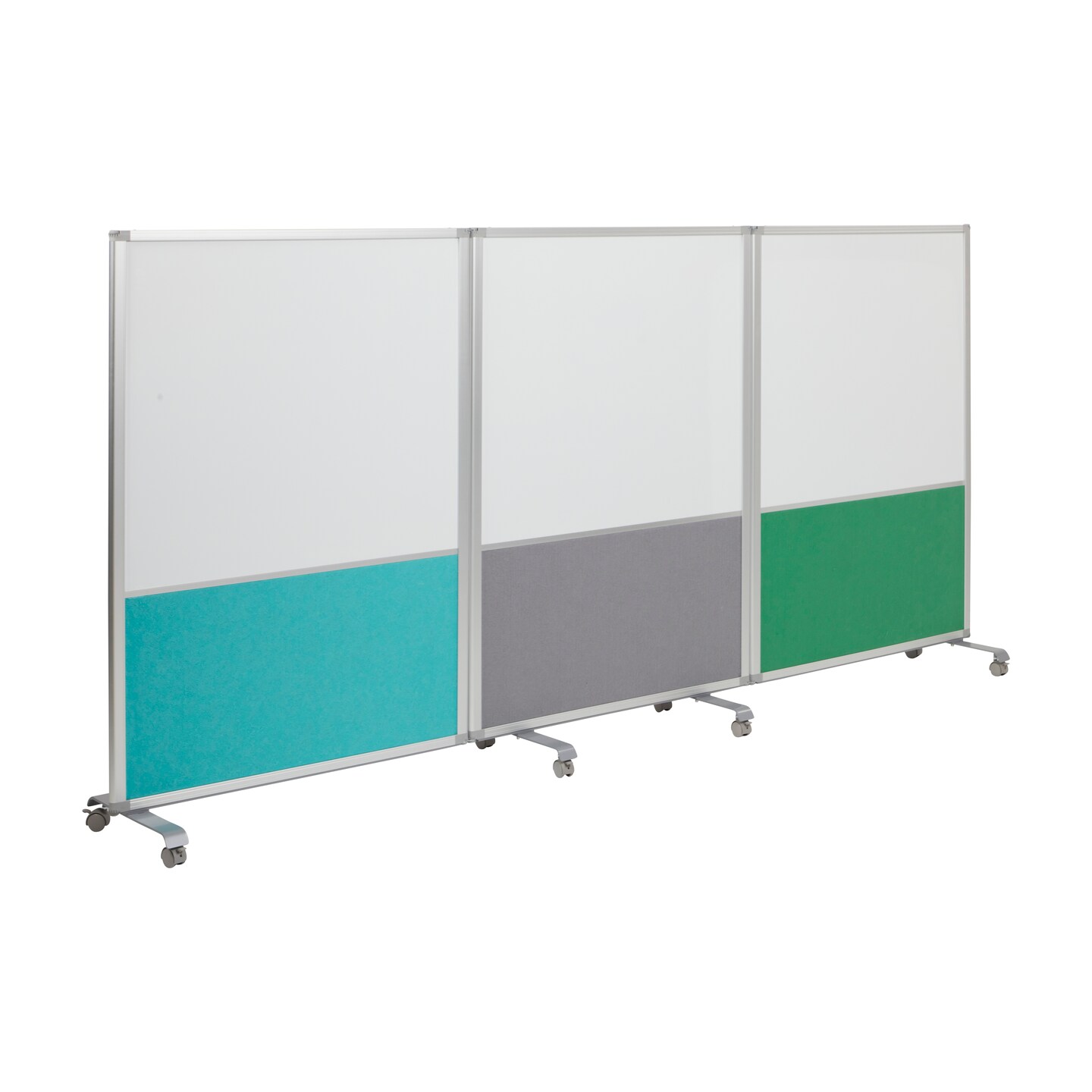 Mobile Dry-Erase and Flannel Split Room Divider, 3-Panel, School Supplies