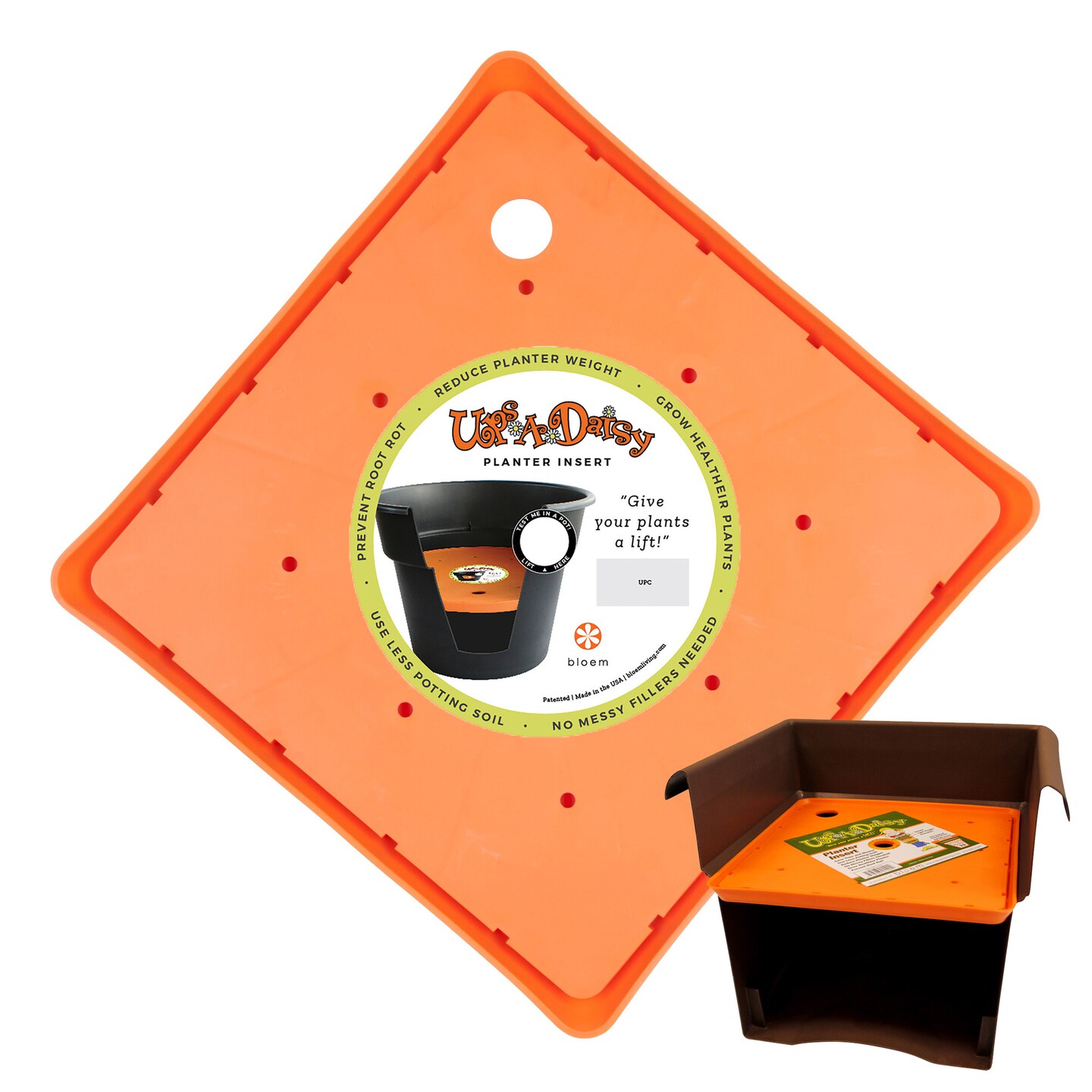 Bloem: Ups-A-Daisy Square Planter Insert - 10.75 x 0.75&#x22; - Durable Resin Disk, Drainage Holes, Set Inside Planter, Less Soil Gardening, Indoor-Outdoor