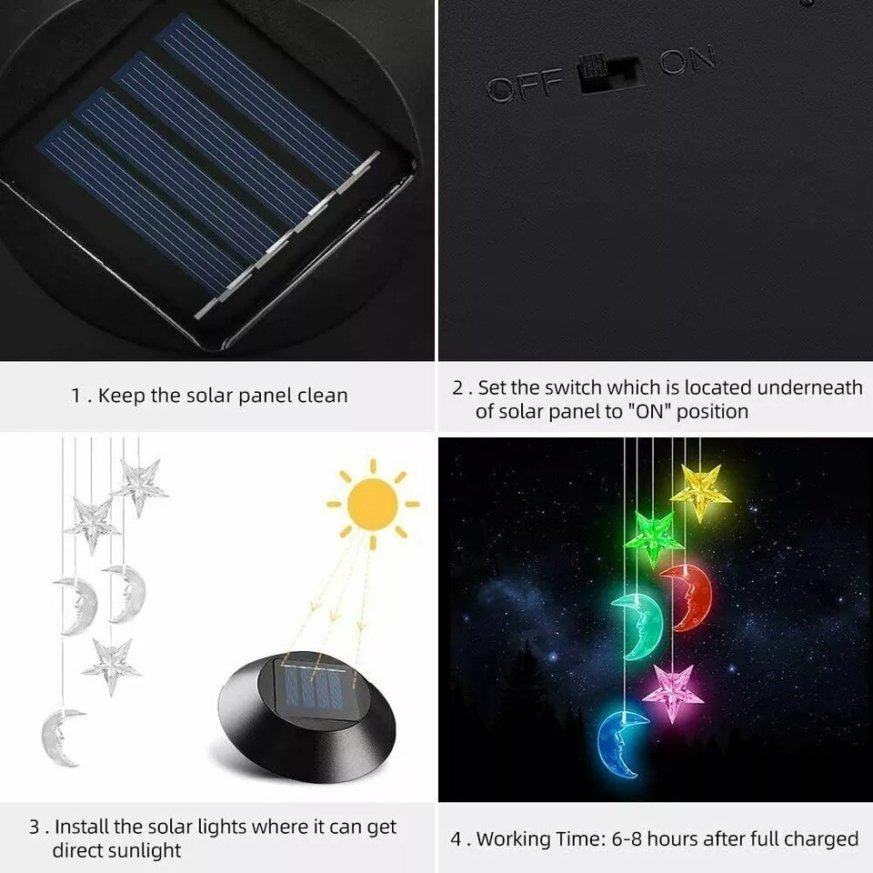 Solar Lamp Color Changing LED Moon-star Wind Chimes Outdoor Home Garden Decor