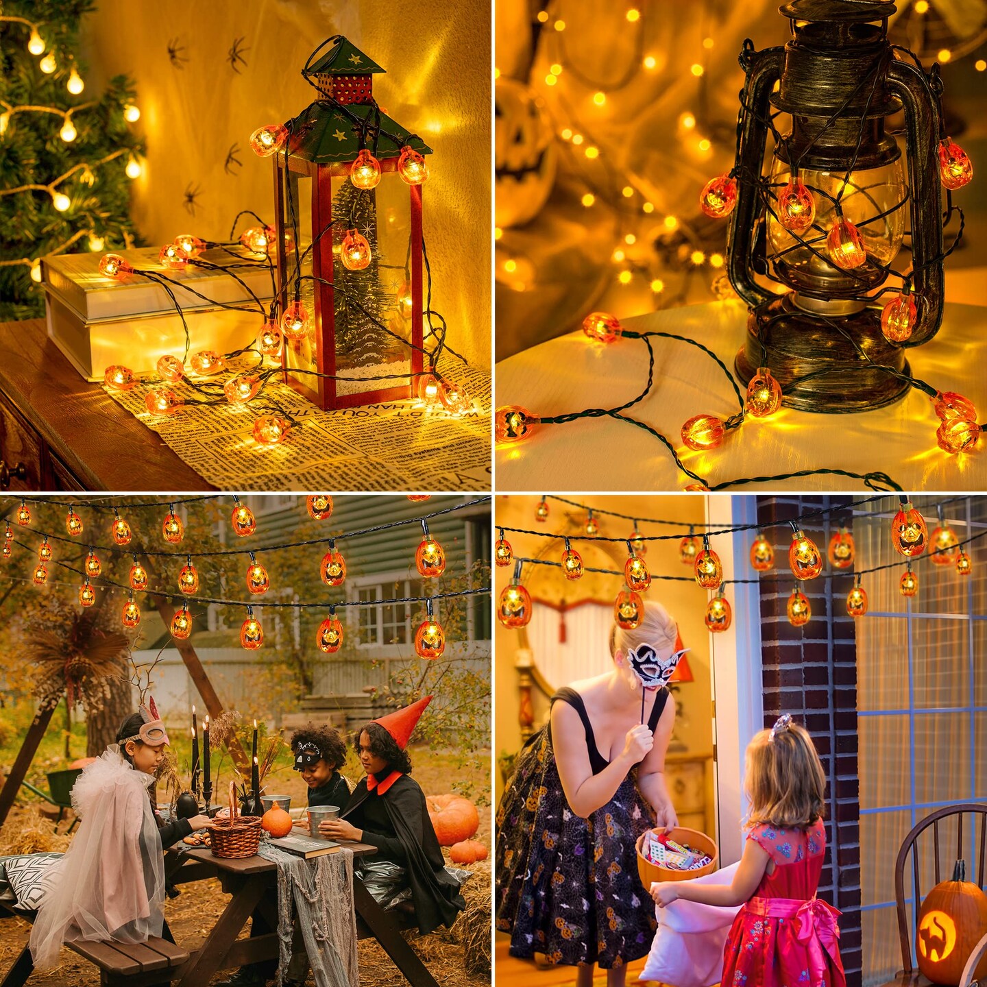 2 Pack Solar Powered Halloween Pumpkin String Lights, 20ft, 30 LEDs, 8 Lighting Models, Waterproof, Indoor/Outdoor Use