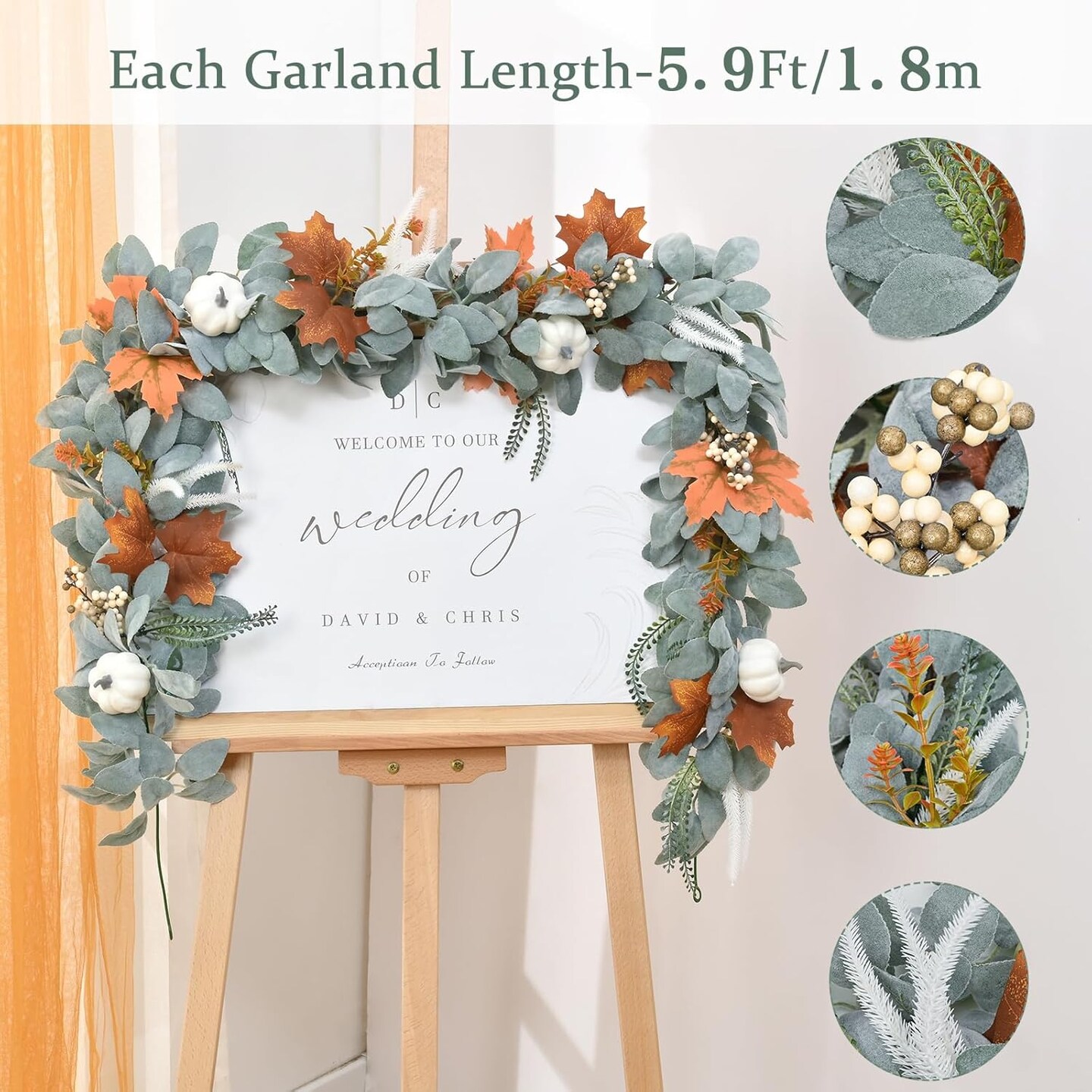Mantle, Fall Leaves Garland with Pumpkin Maple Leaves for Autumn Home Table Thanksgiving Farmhouse Decorations