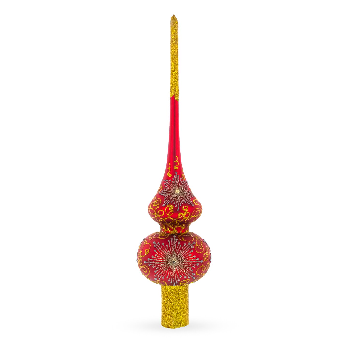 Radiant Jeweled Snowflake on Red Blown Glass Christmas Tree Topper 11 Inches