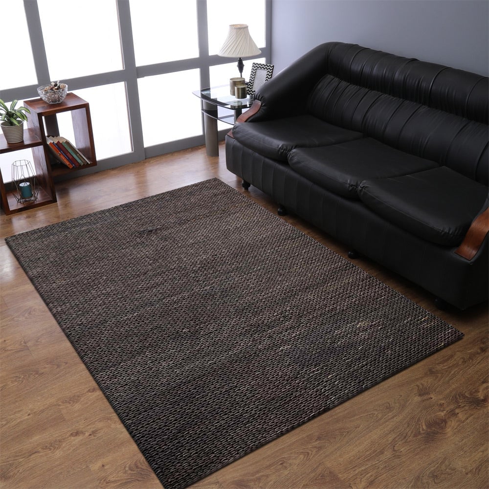 Rugsotic Charcoal Hand Woven Jute Area Rug Eco-Friendly Solid J00054 5X7