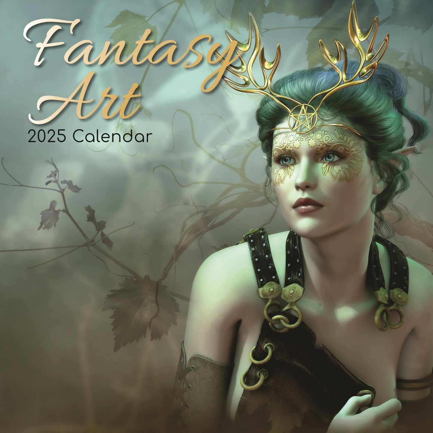 The Gifted Stationary 2025 Square Wall Calendar, Fantasy Art, 16-Month Arts &#x26; Antiques Theme Hanging Calendar with 180 Reminder Stickers, Month Planner for Home, or Creative Spaces, 12x12 In