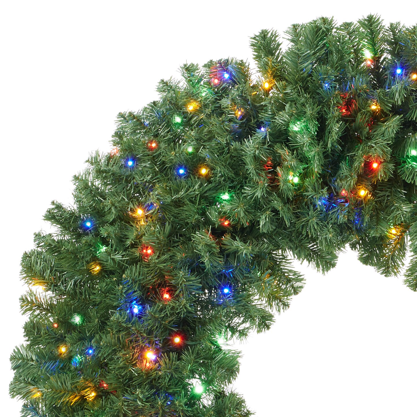 Casafield Pre-Lit Artificial Christmas Wreath for Front Door, Window or Mantel, Green Fir with Multicolor Lights Indoor/Outdoor Holiday Decor, 60 Inches